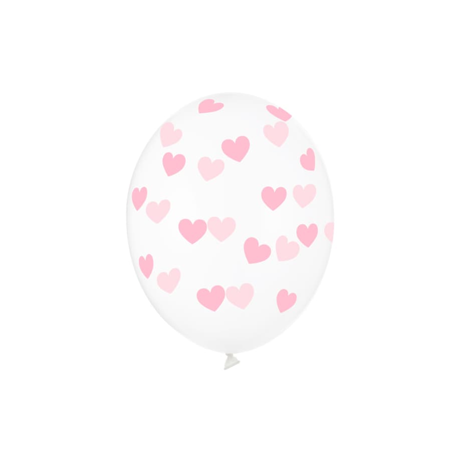 Balony 30cm, Serduszka, Crystal Clear (1 op. / 6 szt.)