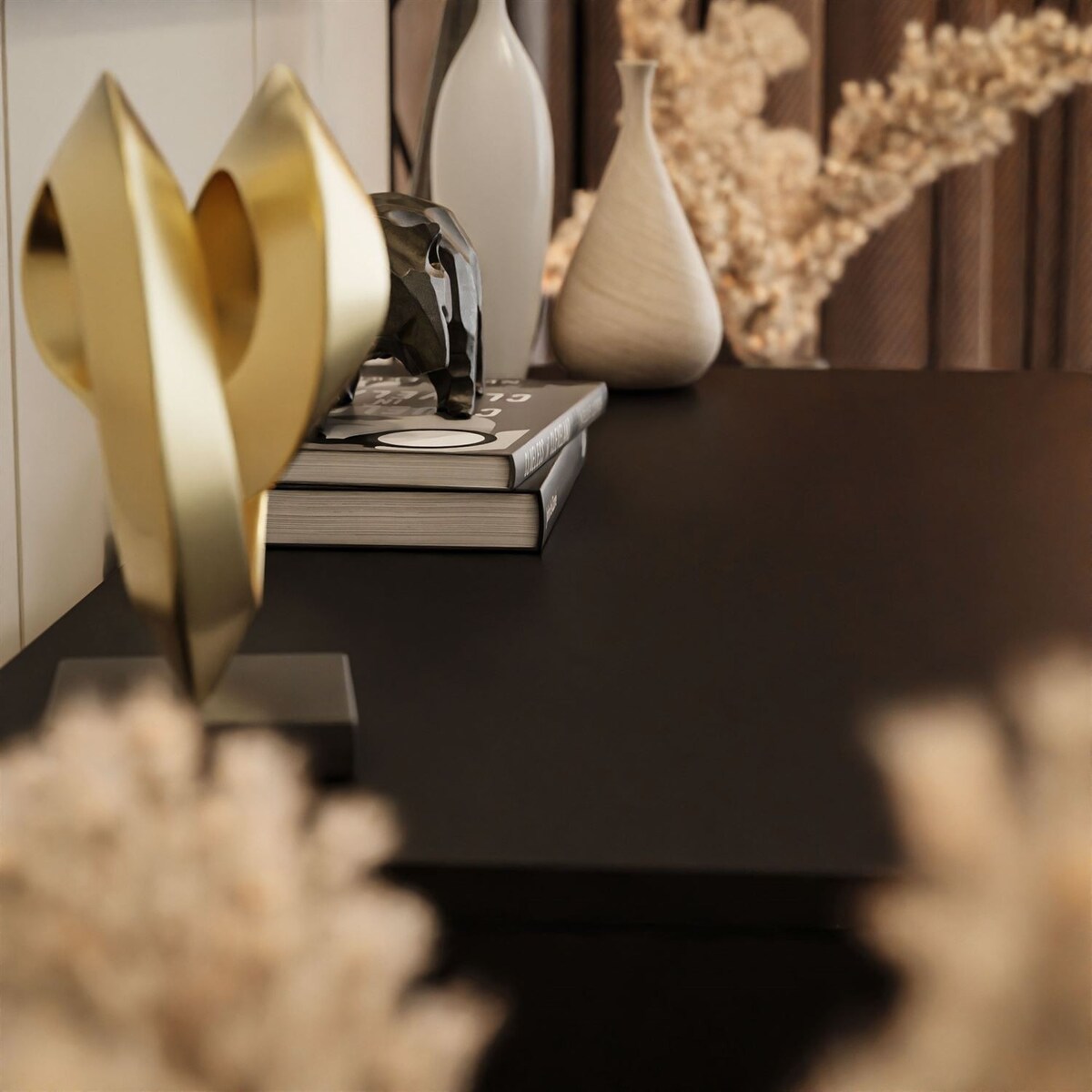 Konsola BLANCO GOLD II 100 x 42 x 81 cm, czarny mat z złotym stelażem