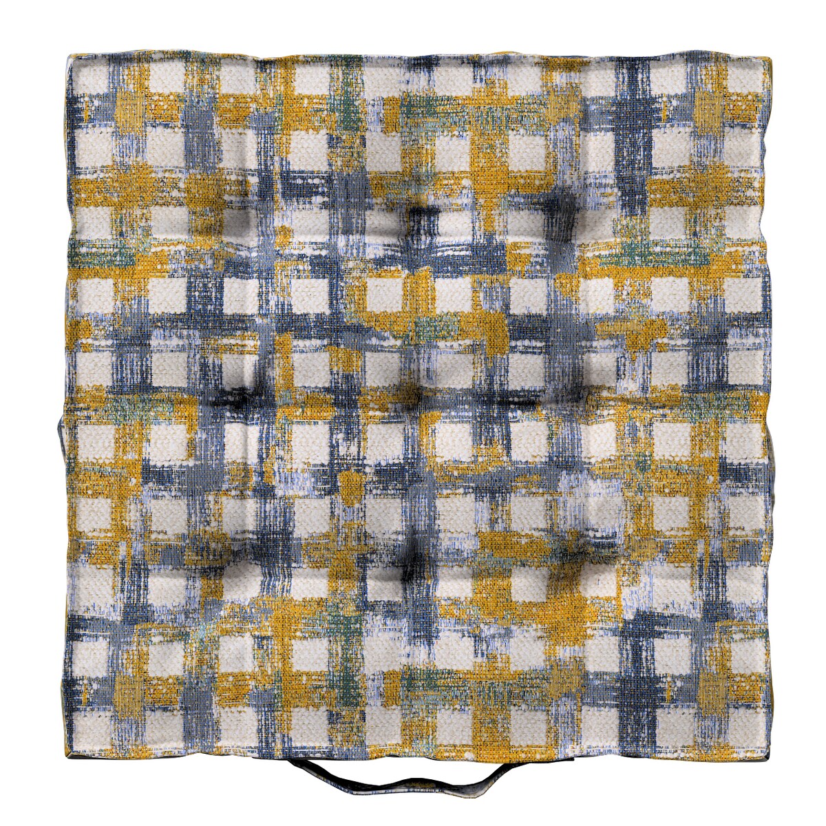 Poduszka na krzesło Kuba, niebiesko-żółta krata na kremowym tle, 50 x 50 x 10 cm, Cosy Home