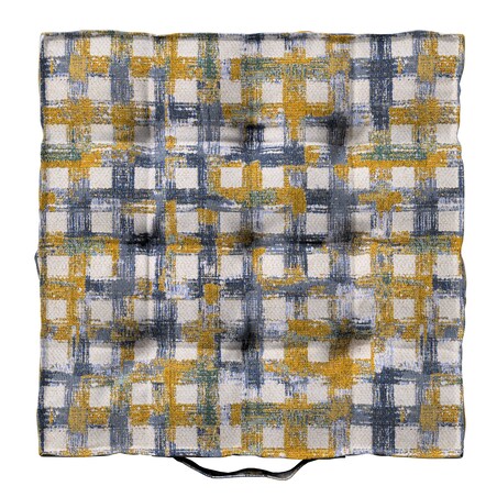 Poduszka na krzesło Kuba, niebiesko-żółta krata na kremowym tle, 50 x 50 x 10 cm, Cosy Home