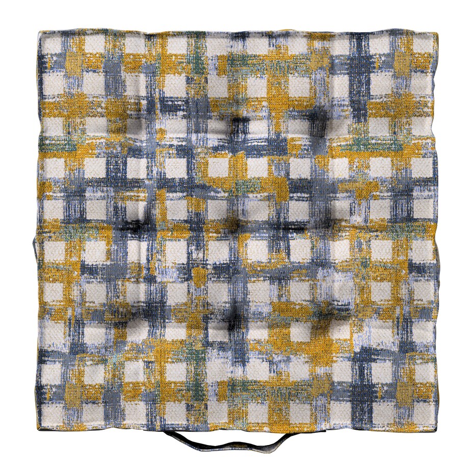 Poduszka na krzesło Kuba, niebiesko-żółta krata na kremowym tle, 50 x 50 x 10 cm, Cosy Home