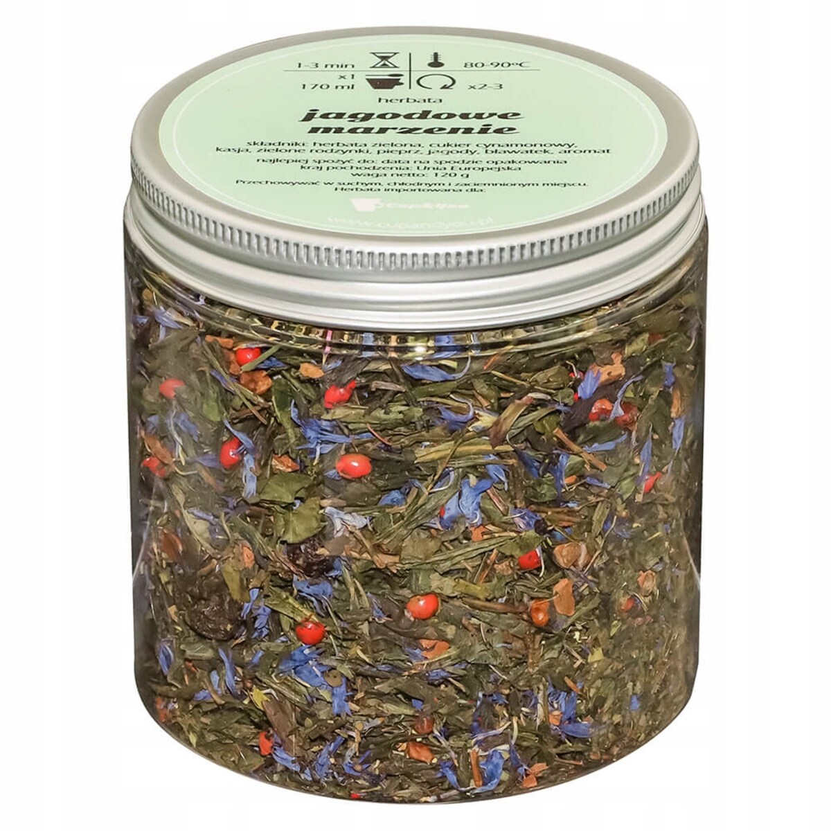 Herbata zielona JAGODOWE MARZENIE o smaku jagód z nutą cynamonu PREMIUM - herbata liściasta sypana mieszanka napar susz - gotowa na prezent upominek