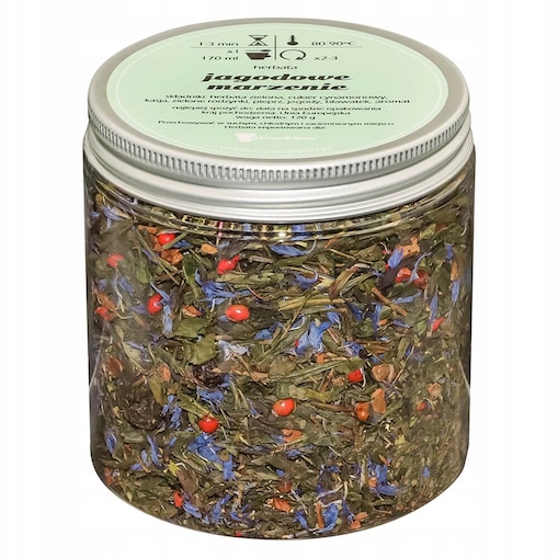 Herbata zielona JAGODOWE MARZENIE o smaku jagód z nutą cynamonu PREMIUM - herbata liściasta sypana mieszanka napar susz - gotowa na prezent upominek