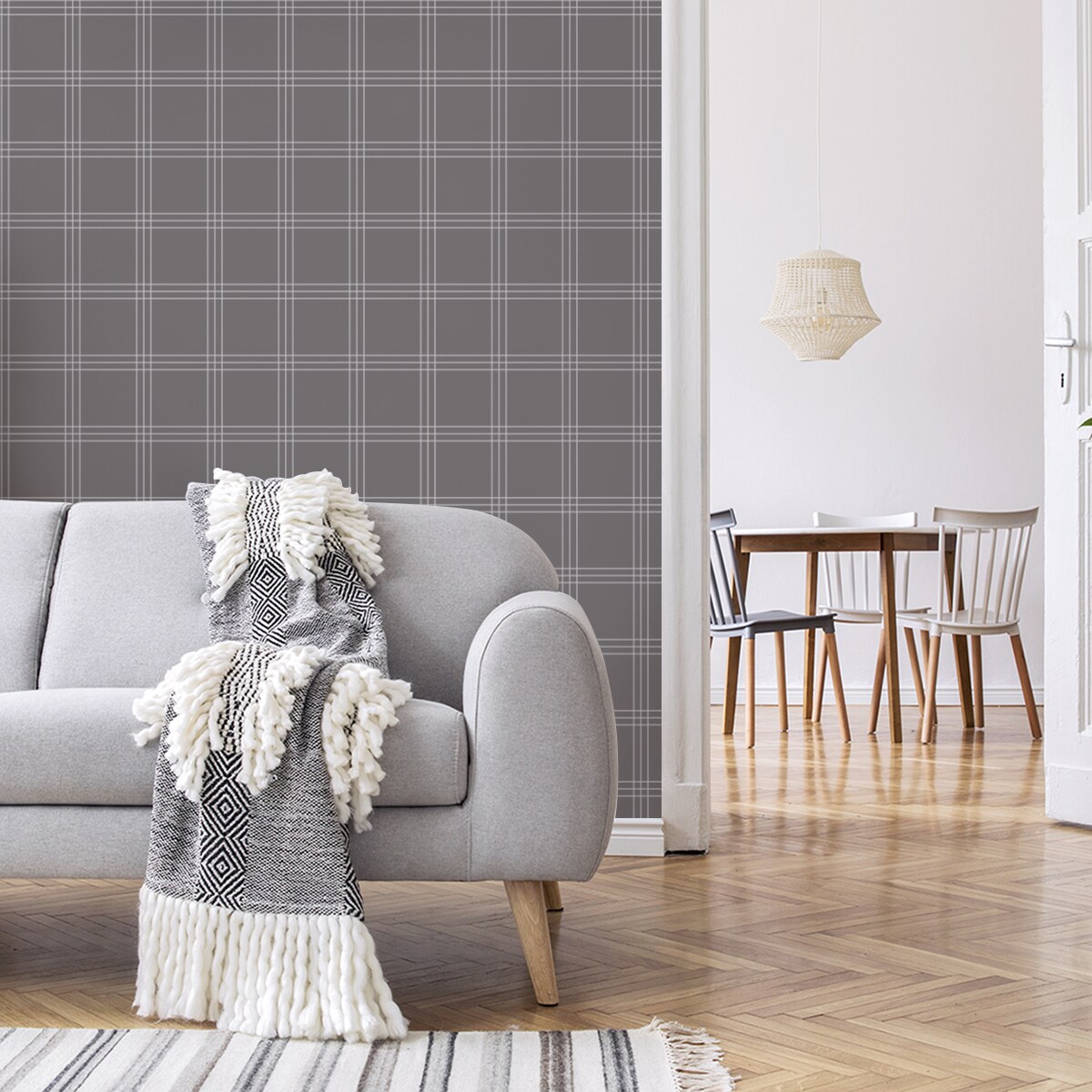 Tapeta w Szarą KRATKĘ Nowoczesny Wzór Do Salonu