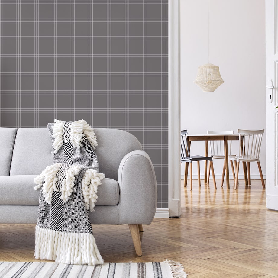 Tapeta w Szarą KRATKĘ Nowoczesny Wzór Do Salonu