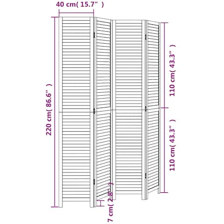 vidaXL Parawan pokojowy, 4-panelowy, biały, lite drewno paulowni