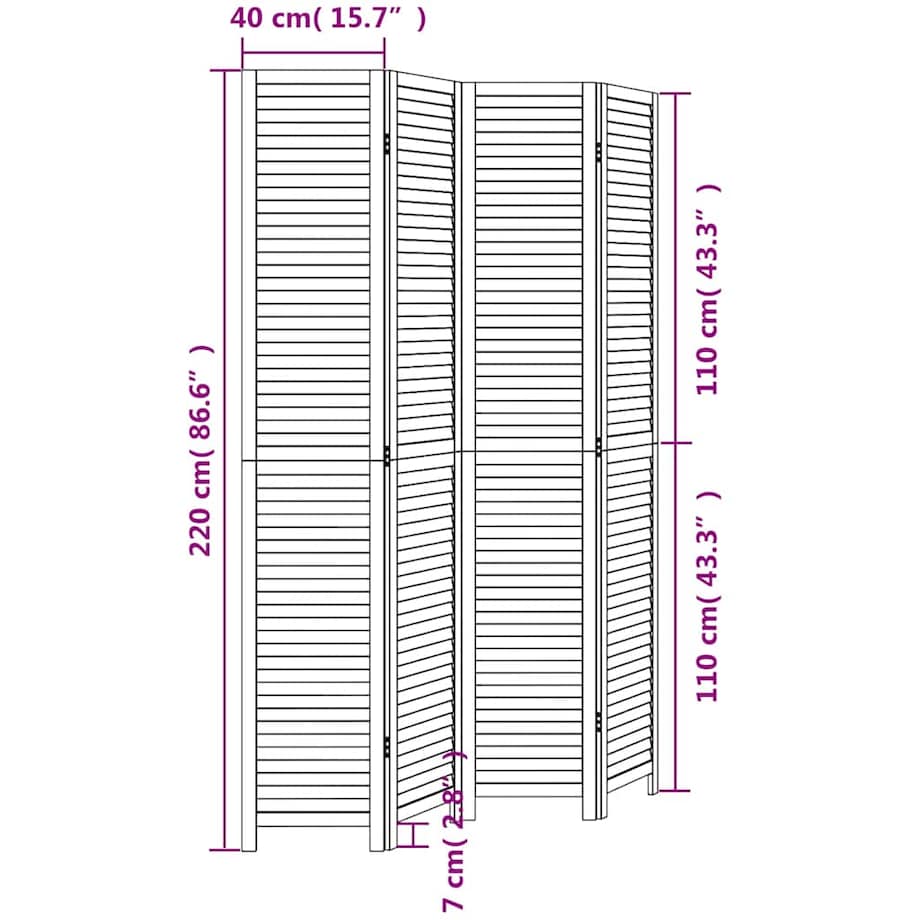 vidaXL Parawan pokojowy, 4-panelowy, biały, lite drewno paulowni