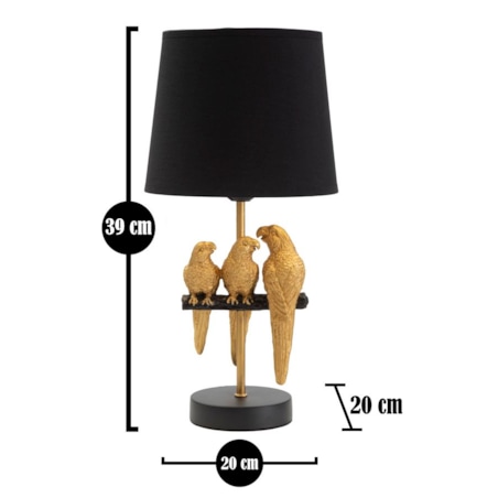 Lampa stołowa Parrots, kolor czarny i złoty, żelazo, PVC i poliester, 20 x 20 x 39 cm, 1 x E27, do salonu i sypialni, Mauro Ferretti