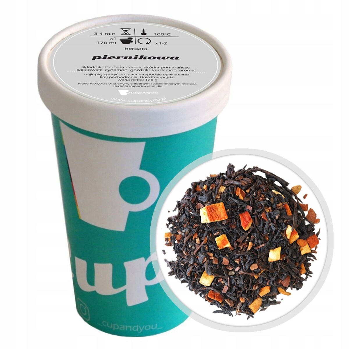 Herbata czarna PIERNIKOWA cynamon goździki kardamon skórka pomarańczy 120g - herbata liściasta sypana mieszanka napar susz