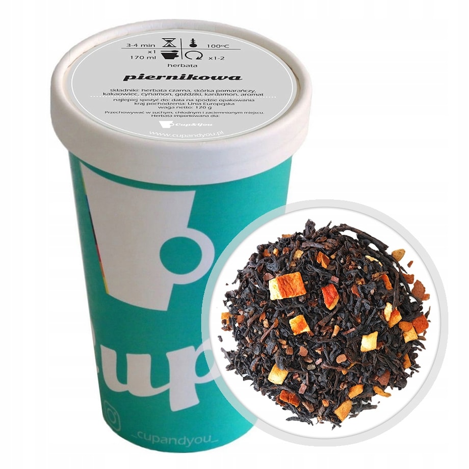 Herbata czarna PIERNIKOWA cynamon goździki kardamon skórka pomarańczy 120g - herbata liściasta sypana mieszanka napar susz