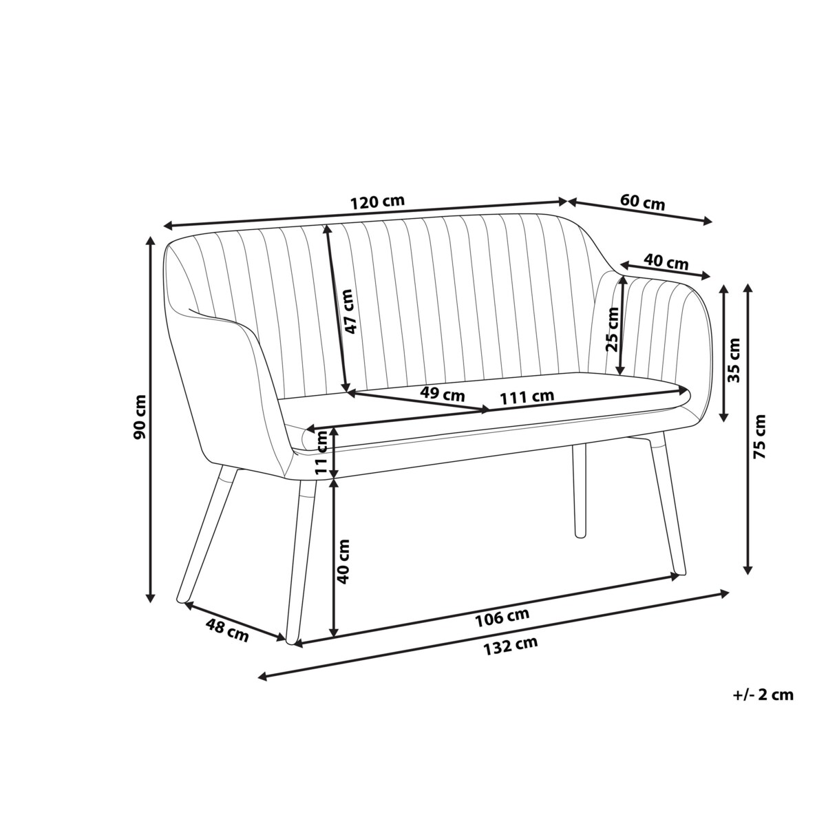 Ławka tapicerowana 2-osobowa boucle złamana biel TABY