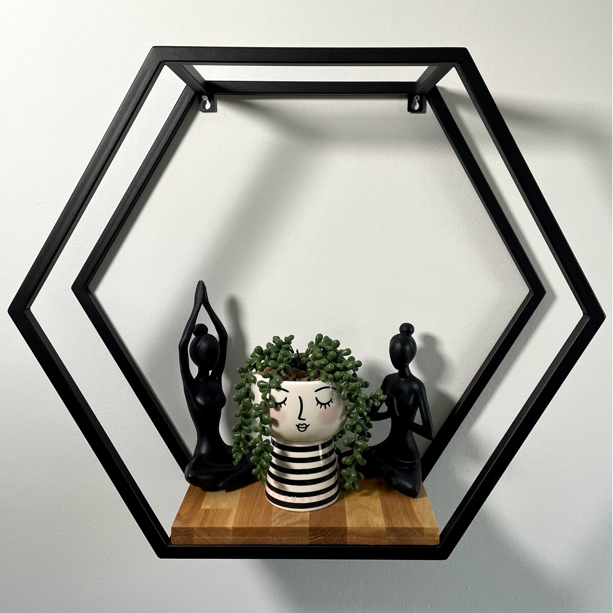 Półka loft hexagon dębowa 60cm 3d