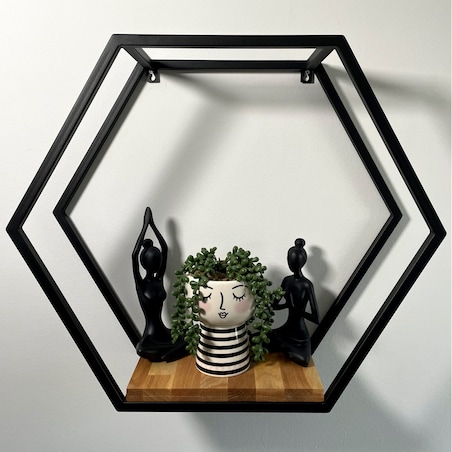 Półka loft hexagon dębowa 60cm 3d