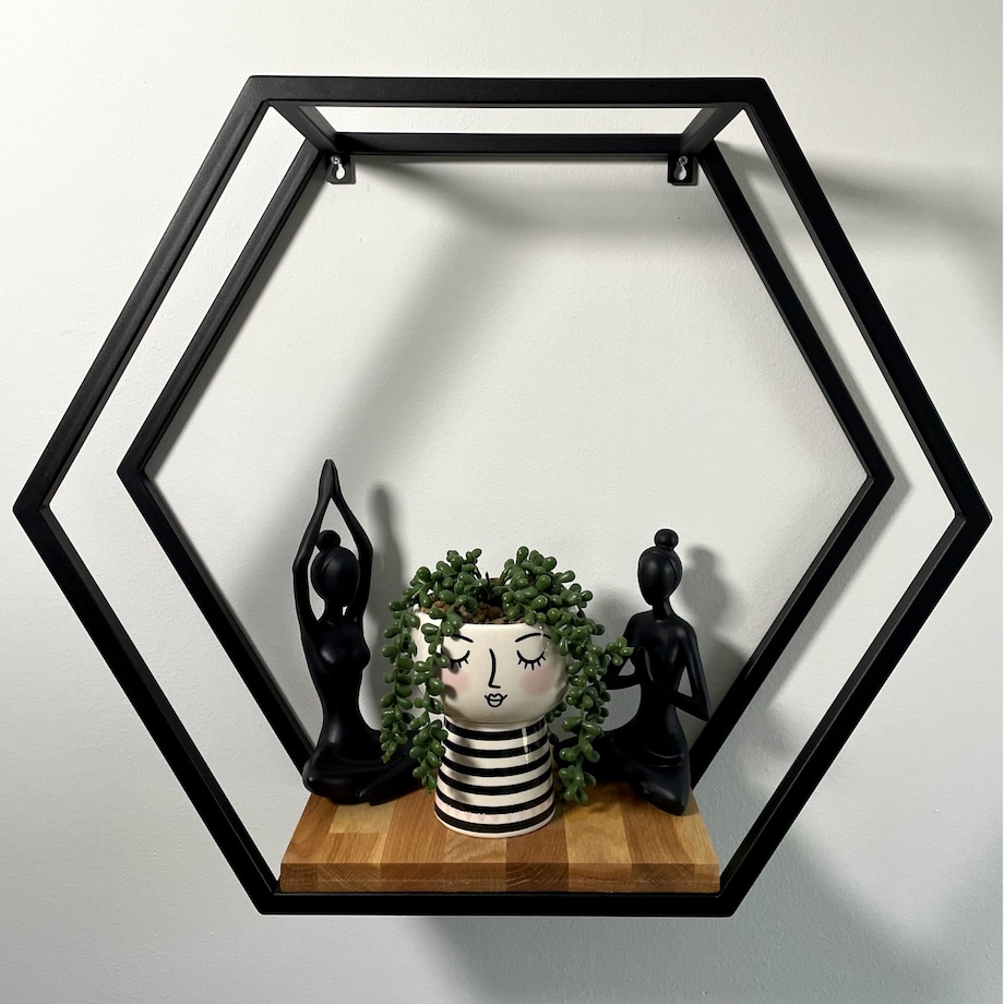 Półka loft hexagon dębowa 60cm 3d