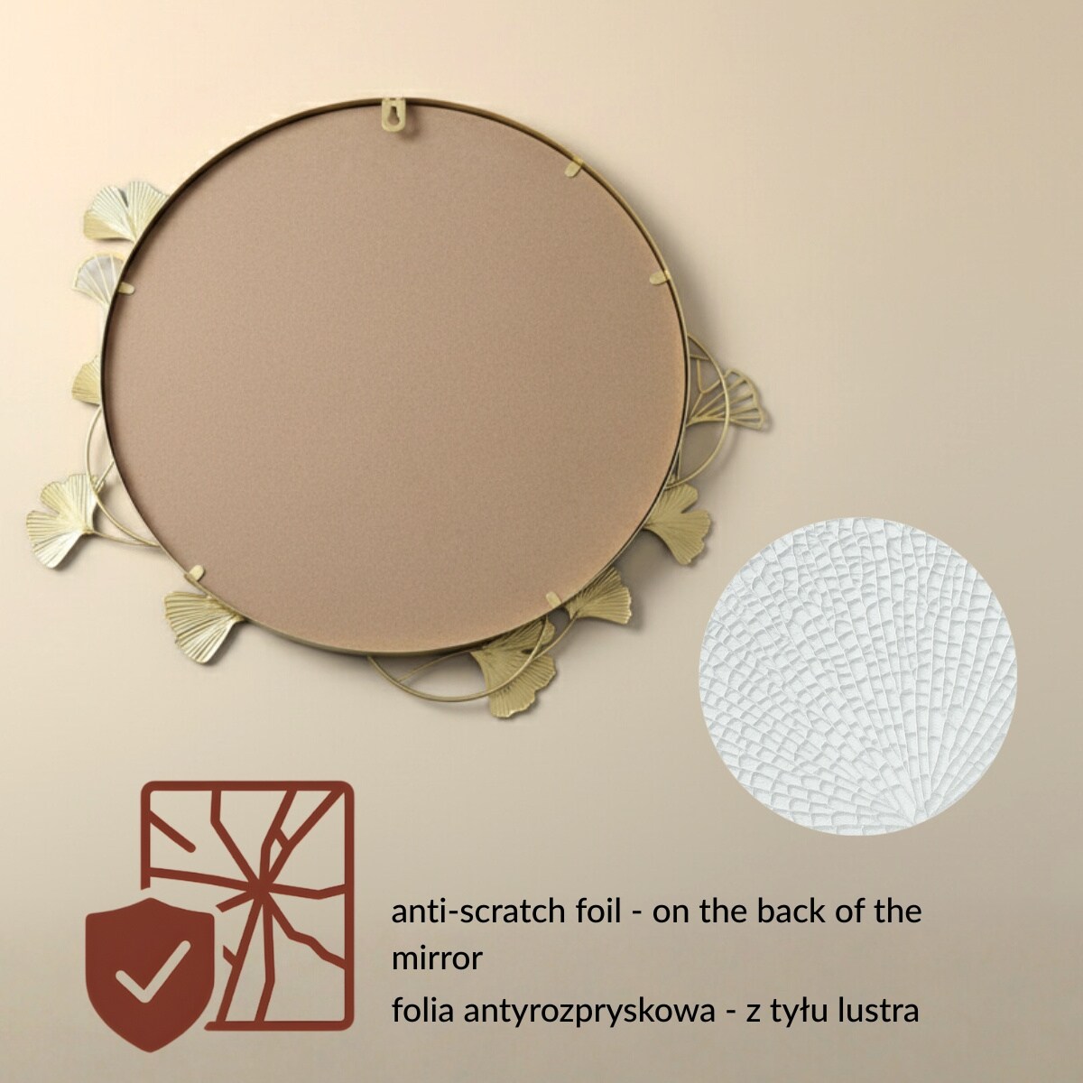 Okrągłe lustro ścienne z ozdobną ramą SOL, Ø 50 cm, kolor złoty, szkło