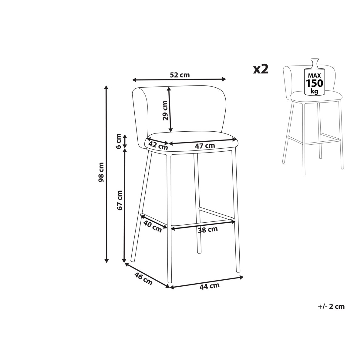 Zestaw 2 krzeseł barowych boucle biały MINA