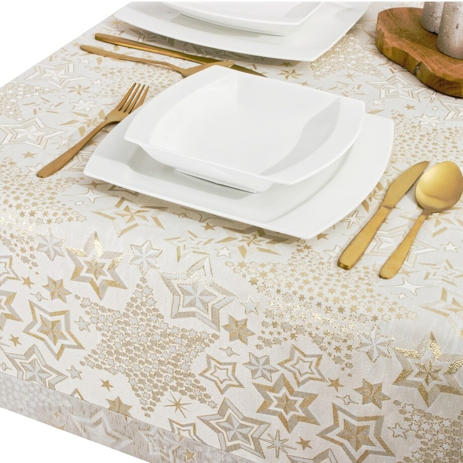 Obrus kremowo złoty Gwiazdki - 120x180 cm - złoty