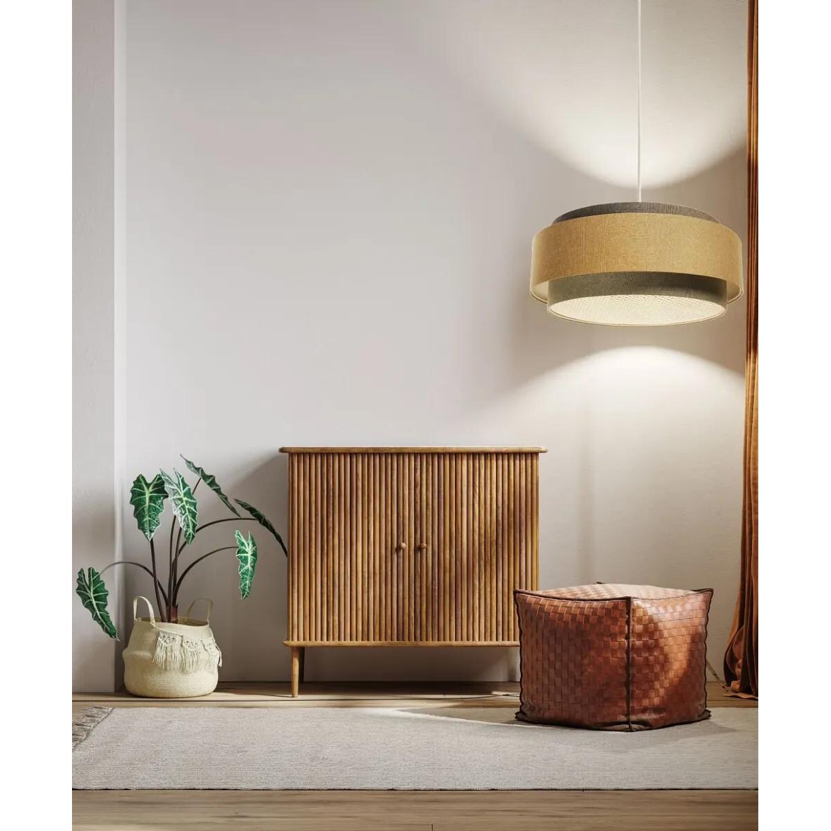 Lampa wisząca ERUTAN DUDU RATTAN szara/beżowa