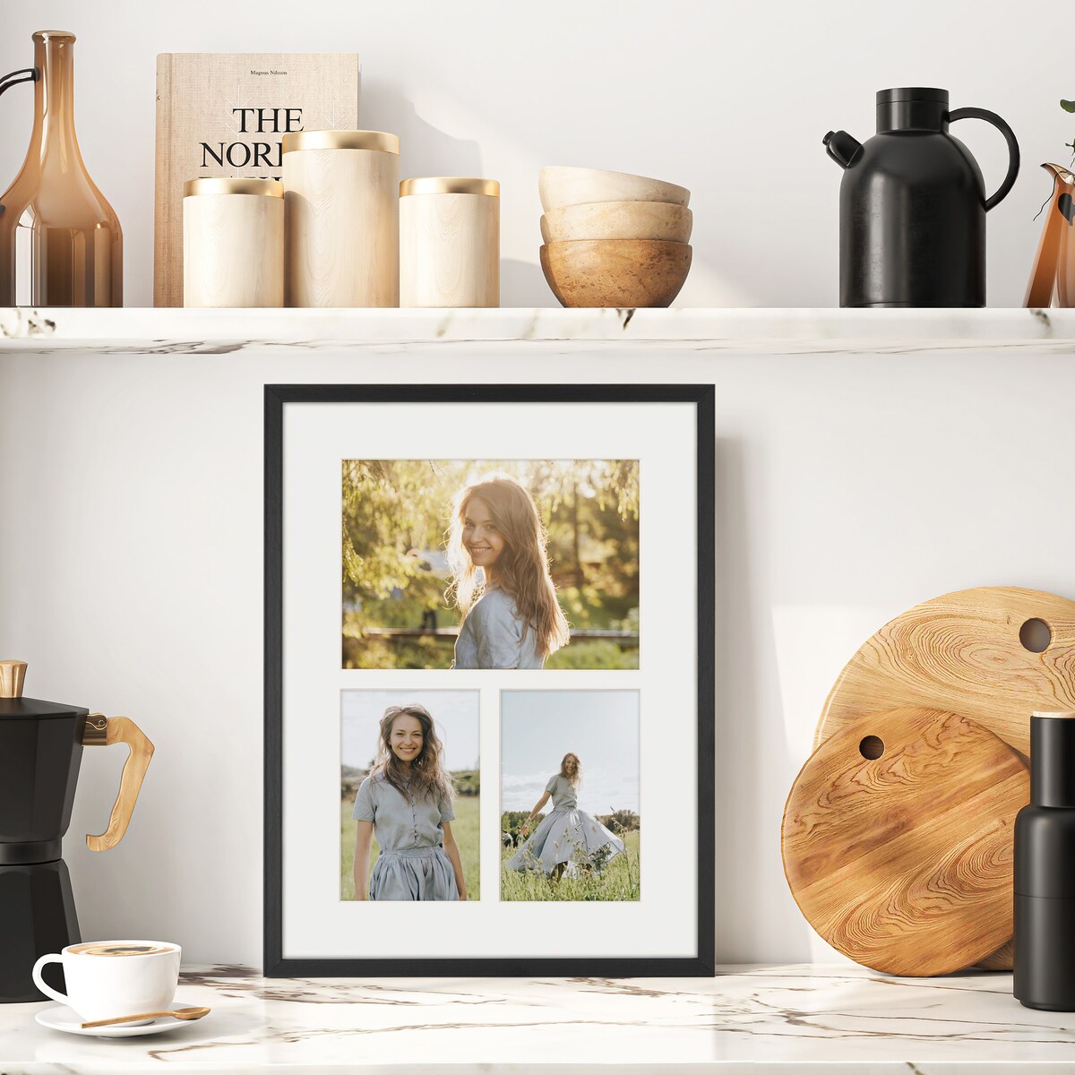 Ramka na 3 zdjęcia 2x 10x15 1x 15x21 czarna foto galeria 30x40 cm FRAMAI