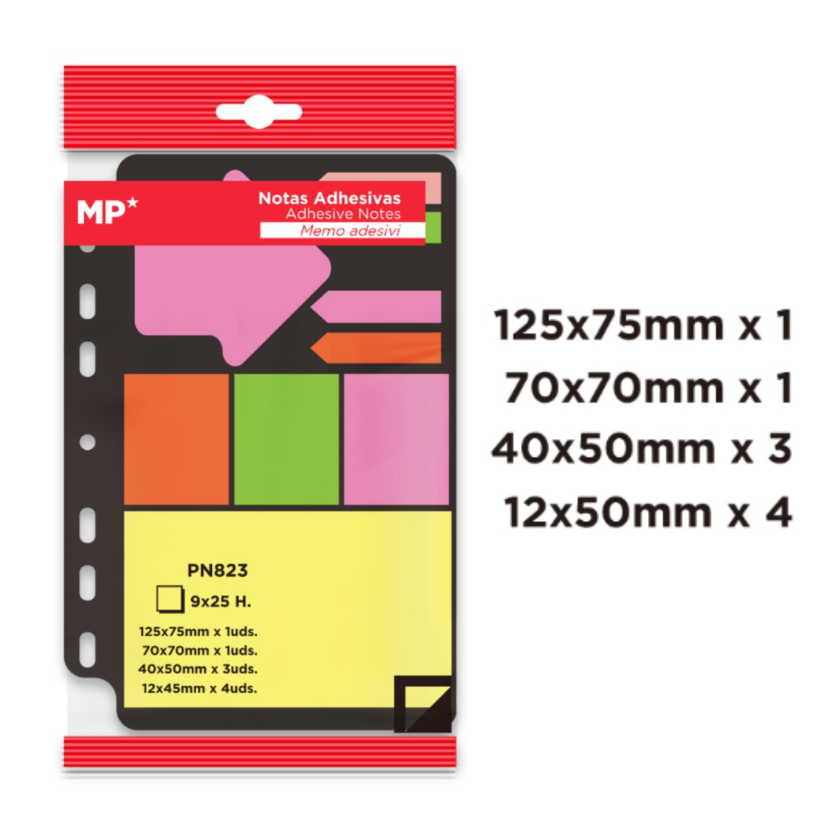 Karteczki samoprzylepne, zakładki indeksujące zestaw 9x25 k MP PN823