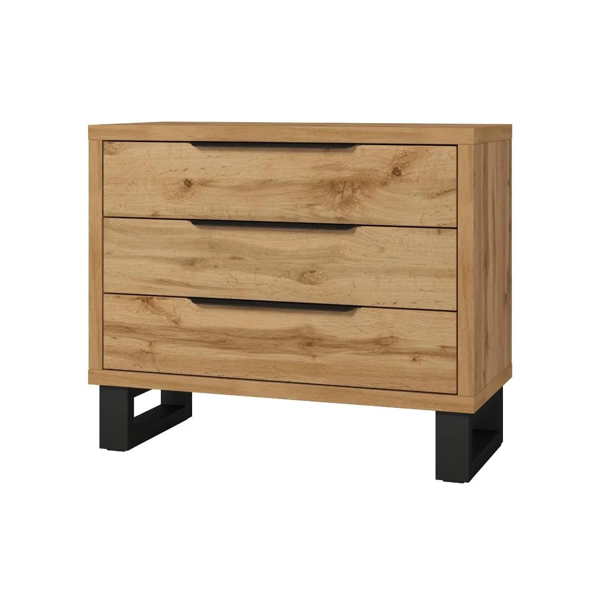 Komoda HALLE 3S 99cm dąb wotan mat/czarna z szufladami