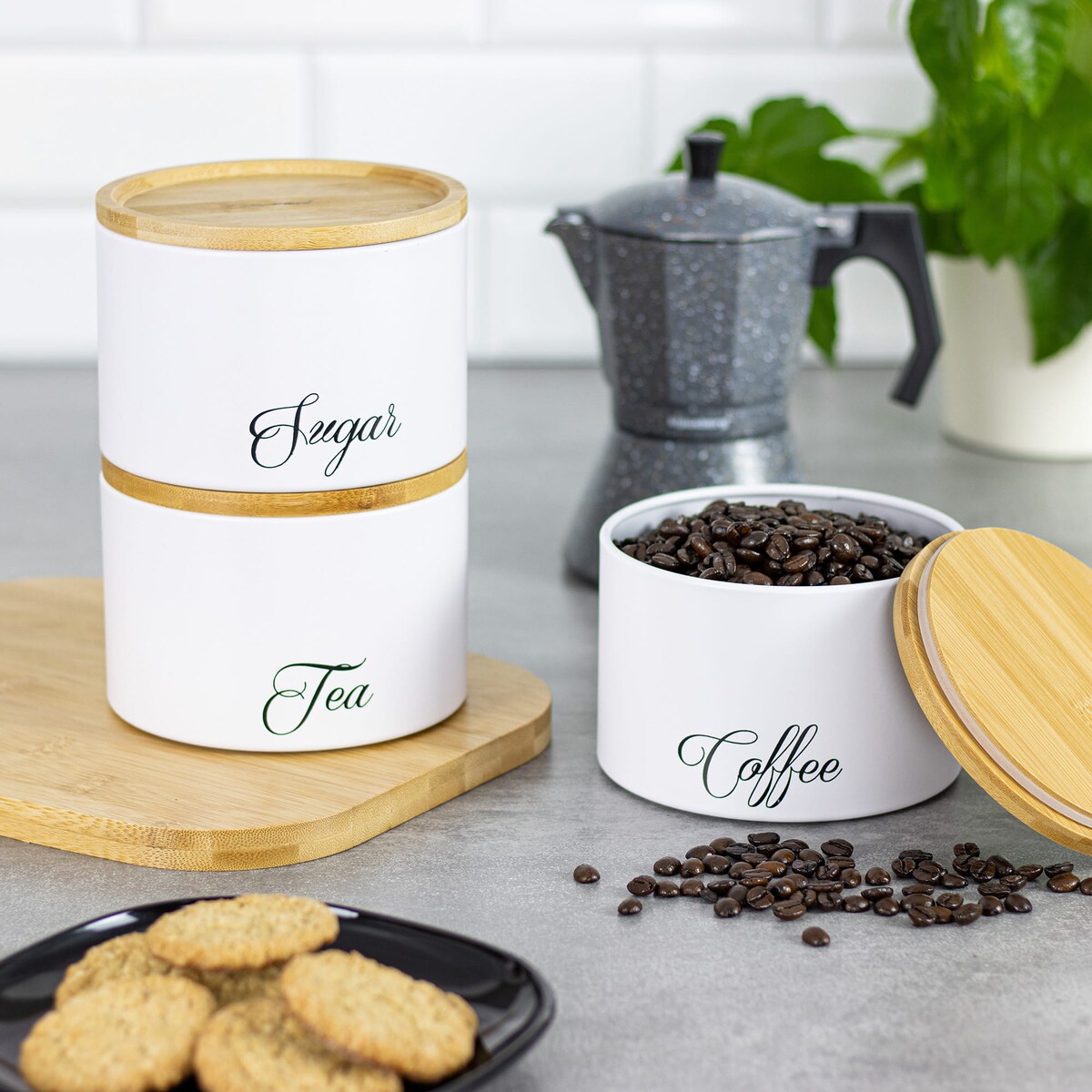 Zestaw pojemników kuchennych kawa herbata cukier biały KLAUSBERG