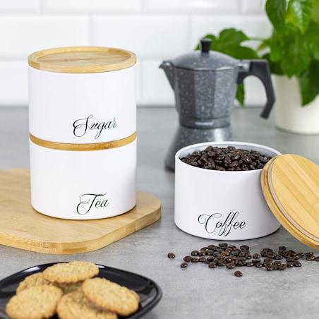 Zestaw pojemników kuchennych kawa herbata cukier biały KLAUSBERG
