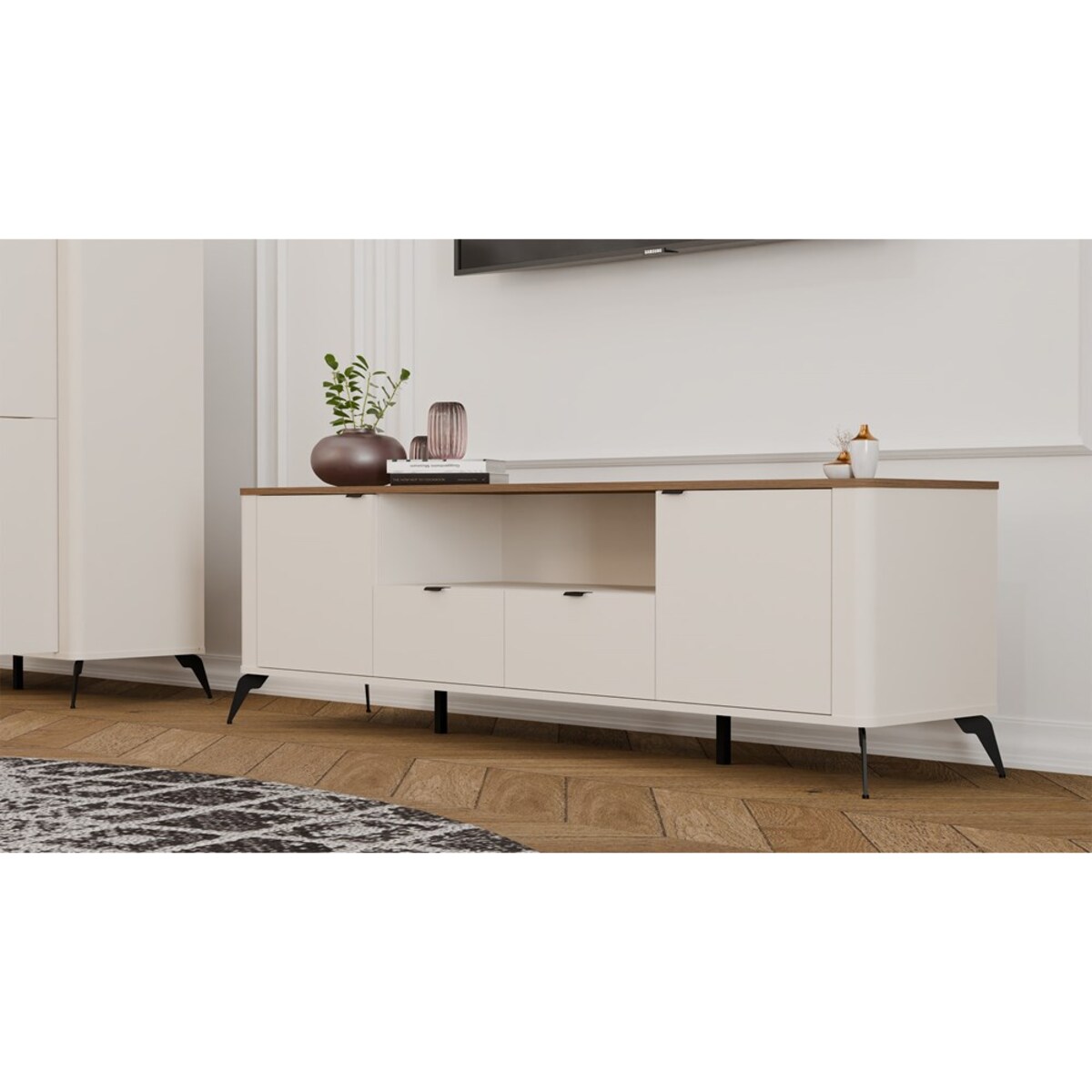 Szafka RTV CORDOBA 2S2S Kaszmir Beż Dąb Castello Szafka Pod TV 2 Szuflady