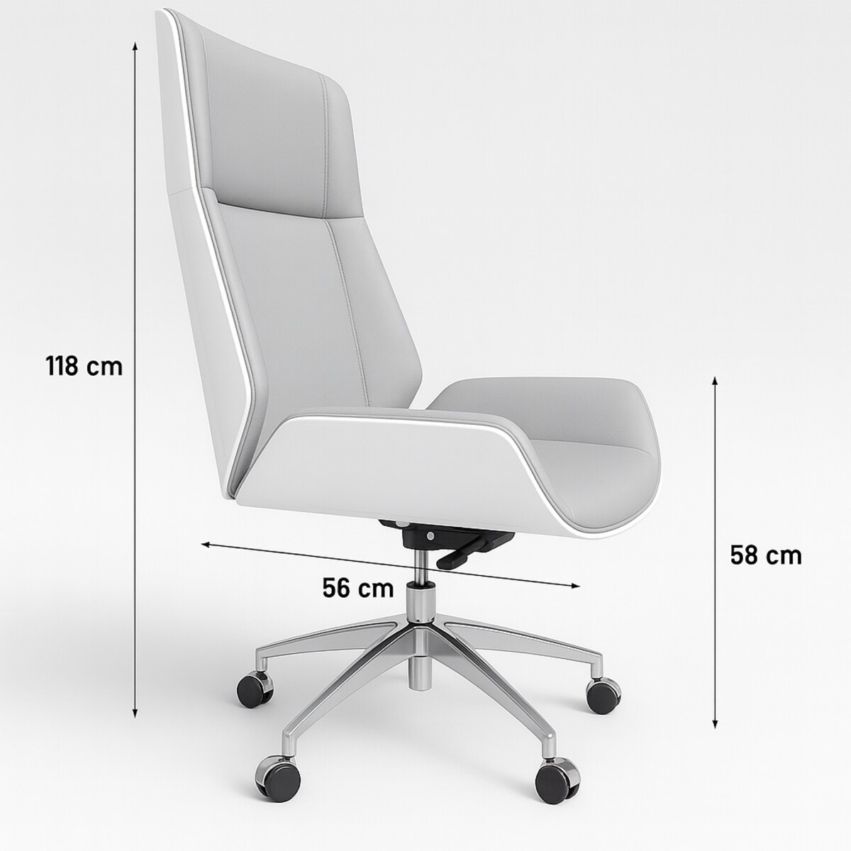 Fotel obrotowy biurowy biało szary srebrna noga Luxury Premium