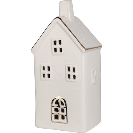 Ozdobny domek ceramiczny ze złotym wykończeniem, LED, 21 cm