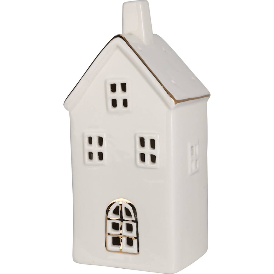 Ozdobny domek ceramiczny ze złotym wykończeniem, LED, 21 cm