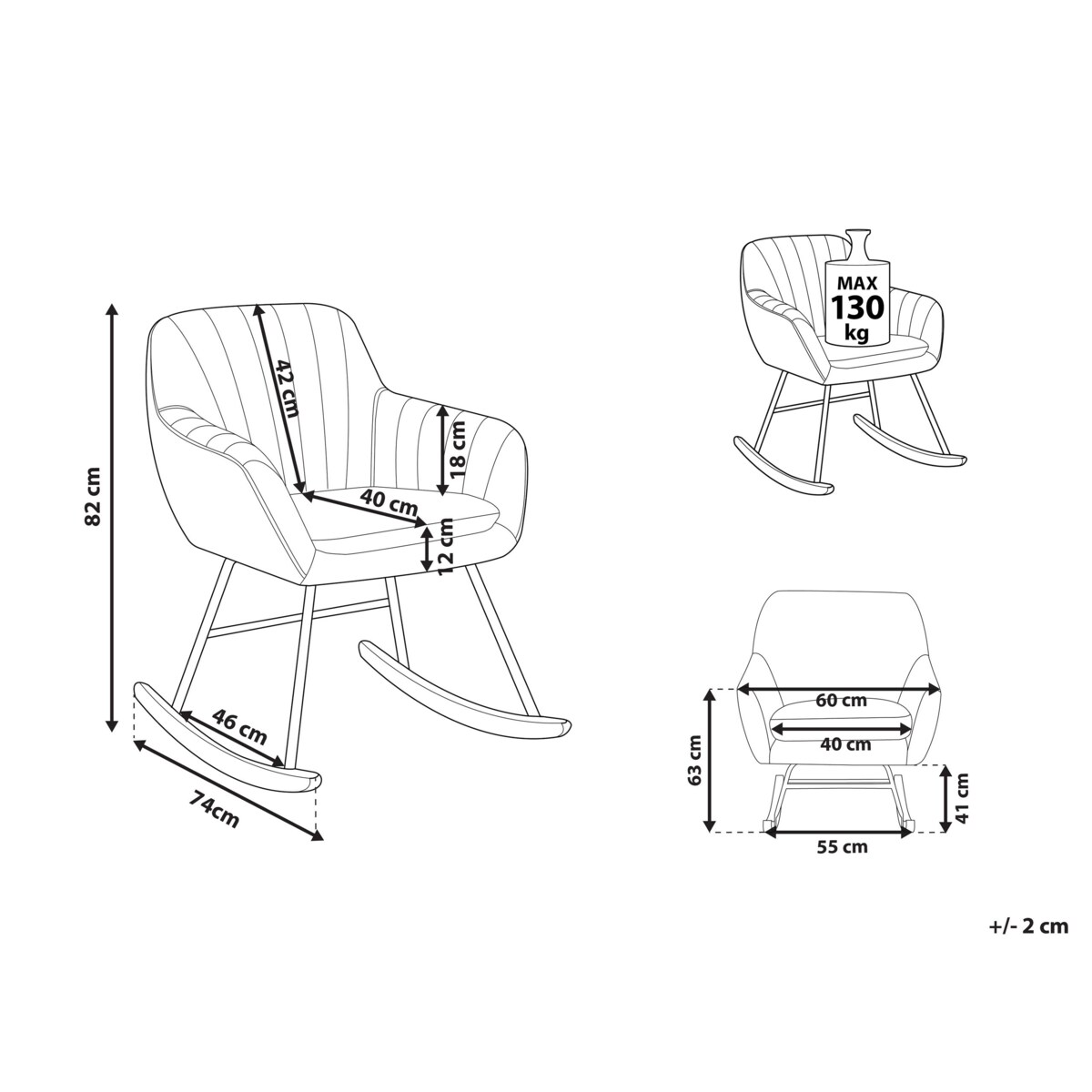 Fotel bujany welurowy szary LIARUM