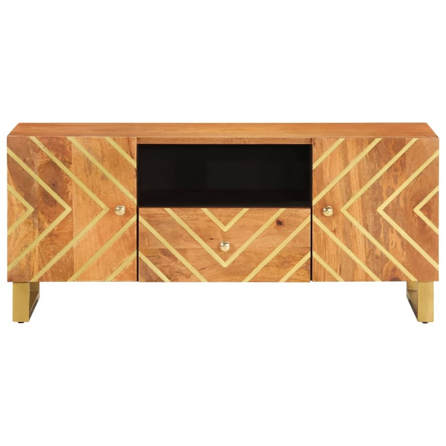 vidaXL Szafka pod TV, brązowo-czarna 105x33,5x46 cm, lite drewno mango