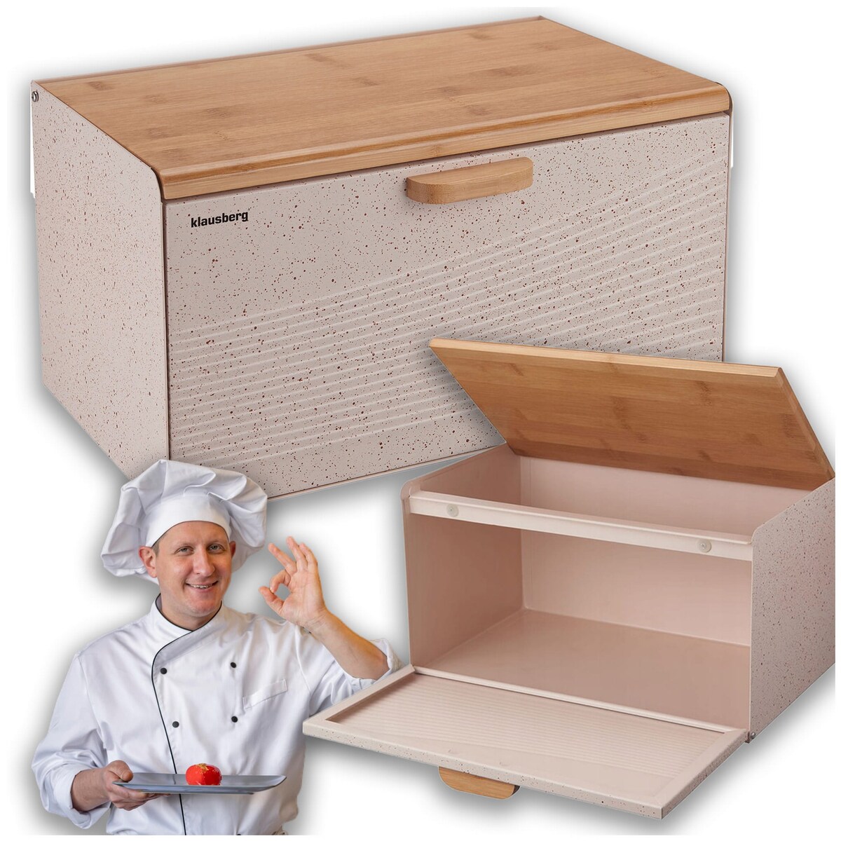 Chlebak stalowo-drewniany dwustronny kremowy KLAUSBERG