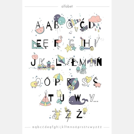 Plakat dla dzieci Alfabet pastelowy 40x50