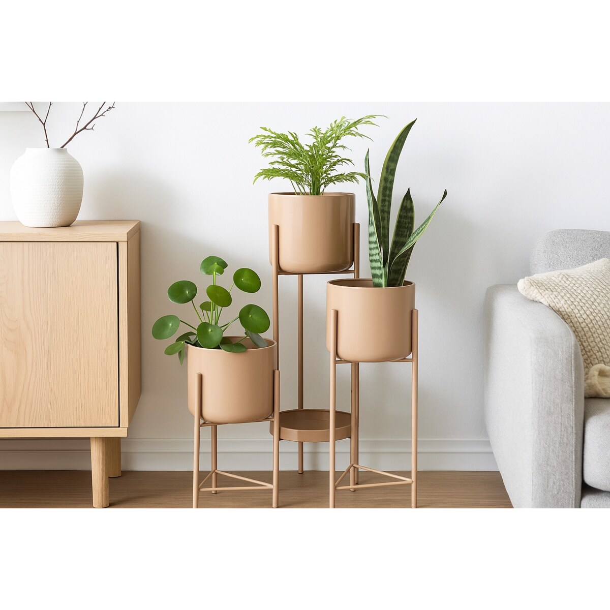 Kwietnik loftowy na 4 doniczki VIKO, cynkowy