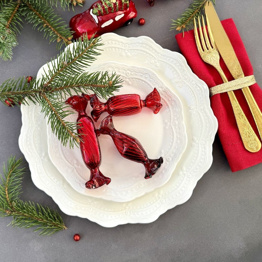 VILLA ITALIA Bombka szklana CUKIEREK red 12 cm