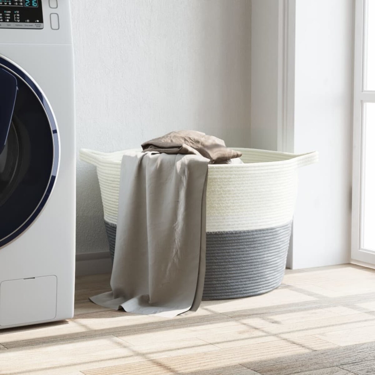vidaXL Kosz na pranie, szaro-biały, Ø60x36 cm, bawełna