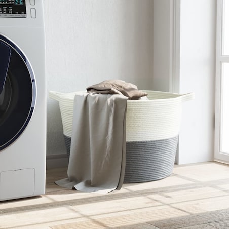 vidaXL Kosz na pranie, szaro-biały, Ø60x36 cm, bawełna