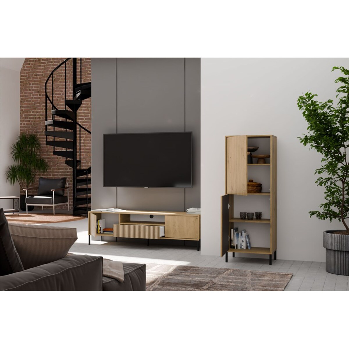 Witryna KAMARO 2DK SLIM/GŁADKI DĄB ARTISAN Lamele Front Ryflowany + Klasyczny