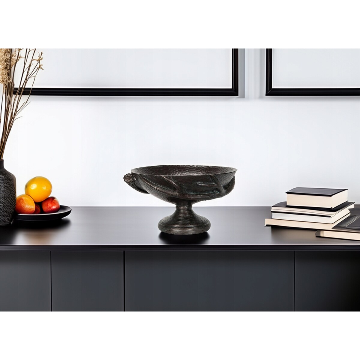 MISA NA OWOCE OKRĄGŁA DUŻA CZARNA na nóżce 31cm patera miska retro vintage