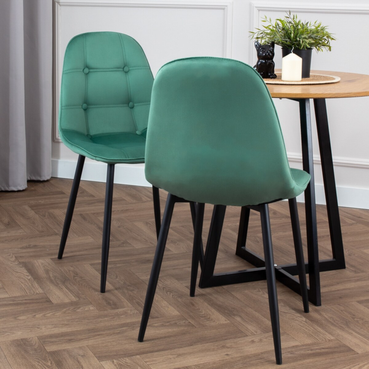 Krzesło tapicerowane welurowe pikowane do jadalni salonu z guzikami zielone