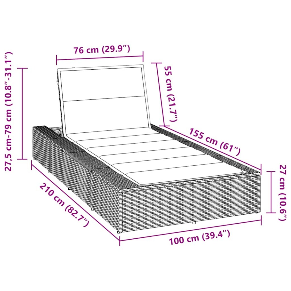 vidaXL Leżak z poduszką pływającą Jasnoszary polirattan