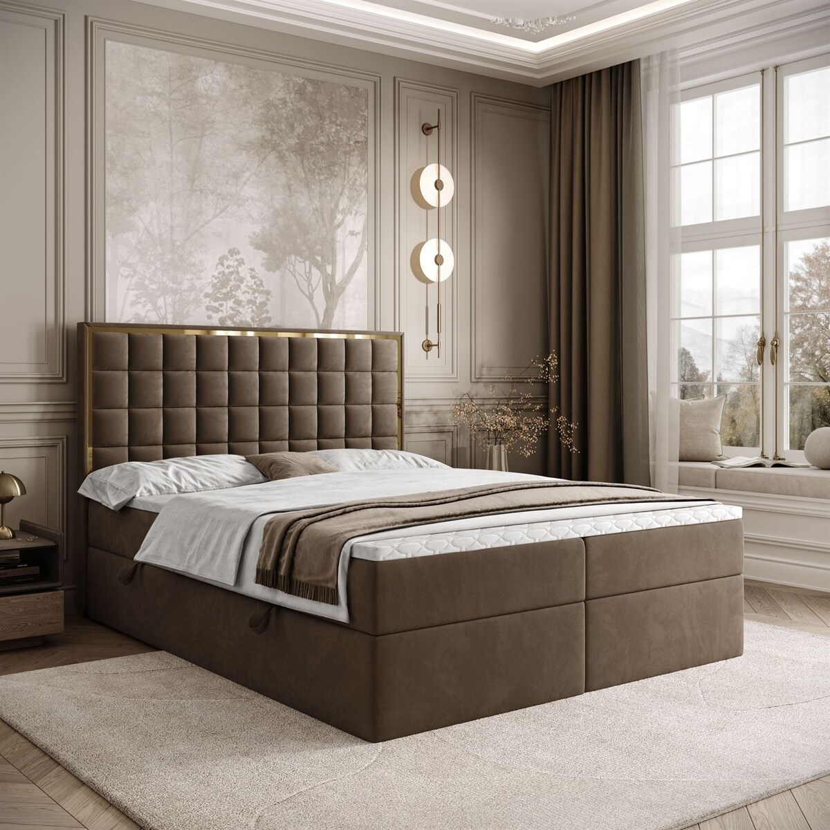 Łóżko kontynentalne ISADORA GOLD, pojemnik na pościel, 160x200, RV 196, topper