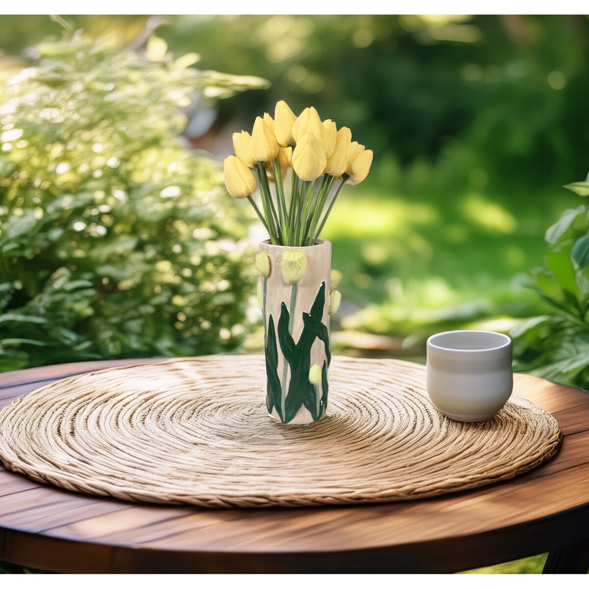 WAZON NA BUKIET KWIATÓW 28cm TULIPANY cylinder ceramiczny wiosenny duży
