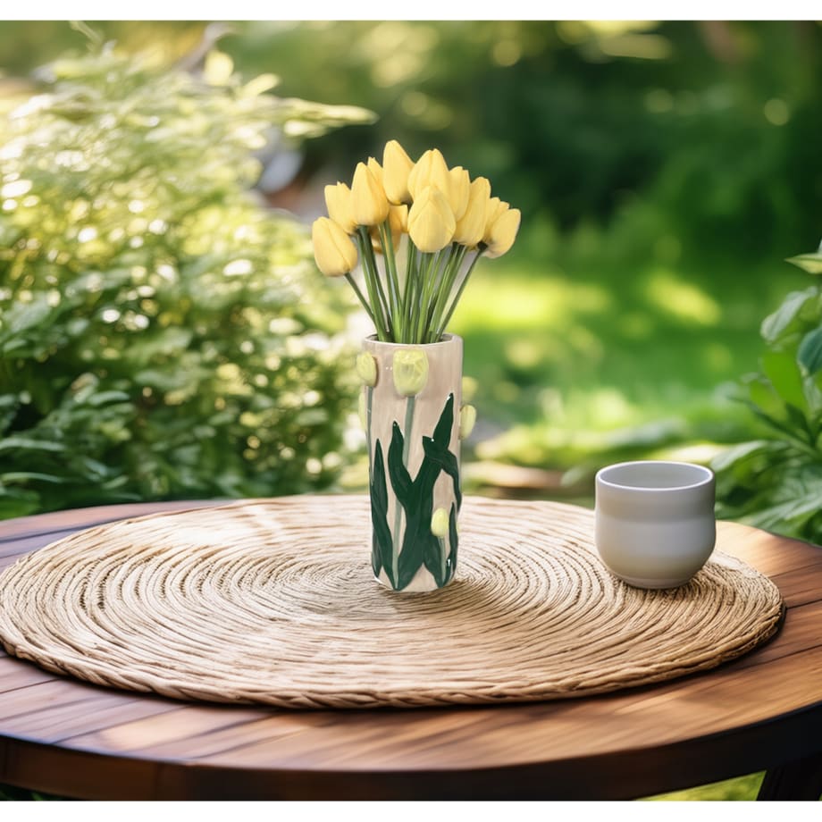 WAZON NA BUKIET KWIATÓW 28cm TULIPANY cylinder ceramiczny wiosenny duży