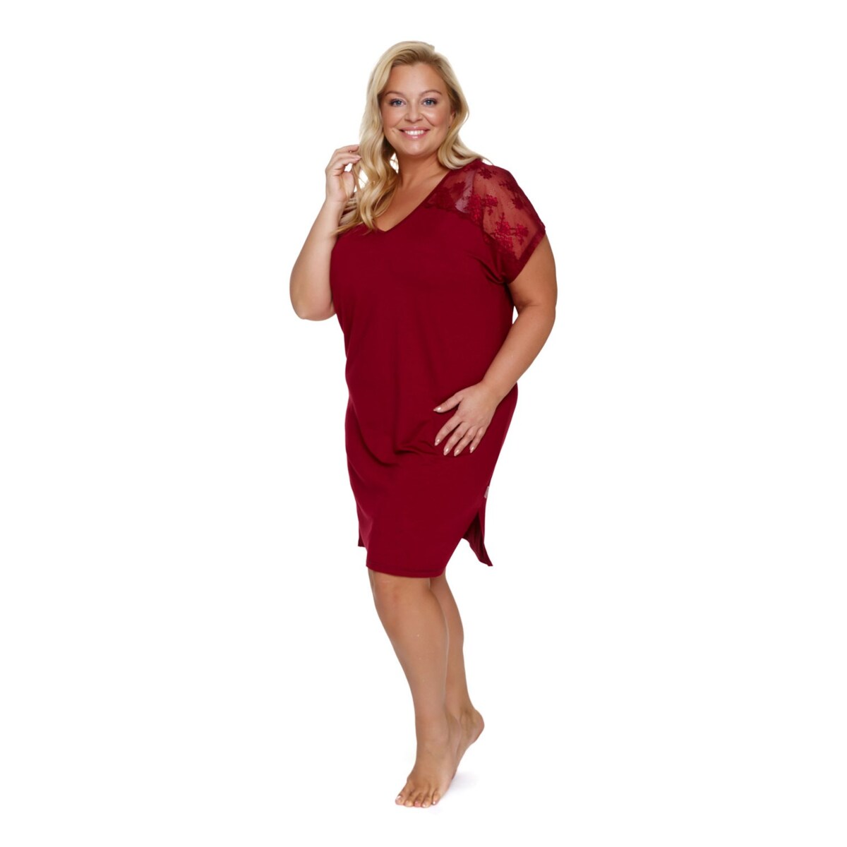 Burgundowa koszula nocna z koronką