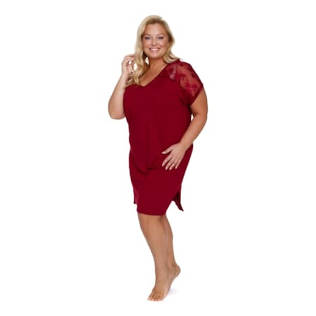 Burgundowa koszula nocna z koronką