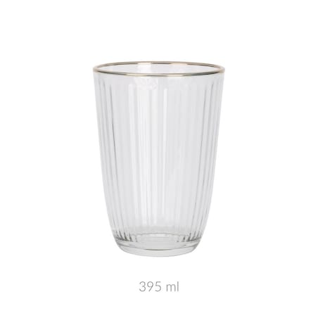 Prążkowana szklanka ze złotym brzegiem, 395 ml
