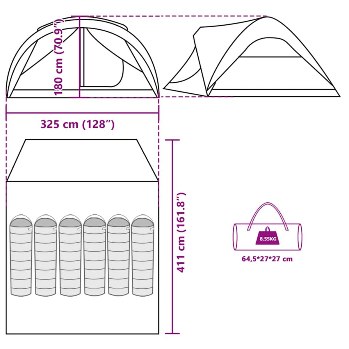 vidaXL Namiot rodzinny, tunelowy, 6-os., niebieski, wodoszczelny
